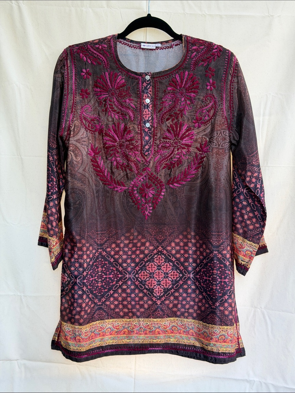 Women's Embroidered Paisley Tunic - Magenta Floral